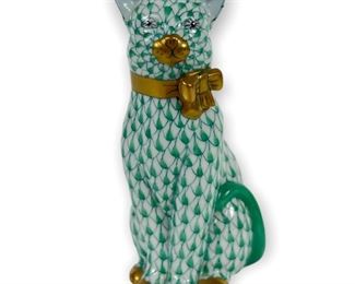 Herend Green Fishnet Cat w/ Bow