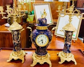 3pc French Clock and Candelabra