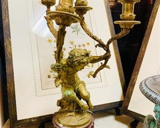 19th Century Gilt Bronze and Rouge Marble Figural Candelabra