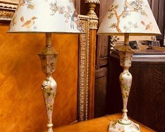 Pair Silver Gilt and Hand Painted Lamps