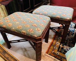 Pair Chinese Chippendale Footstools