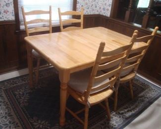 Solid birch kitchen table w self-contained leaf & 4 chairs