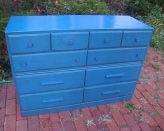 10 drawer pine chest w blue paint