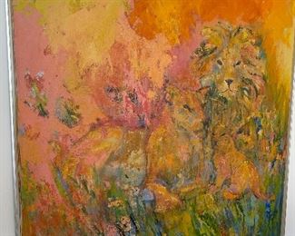Judson painting large  - appx 32 X 32 Lions