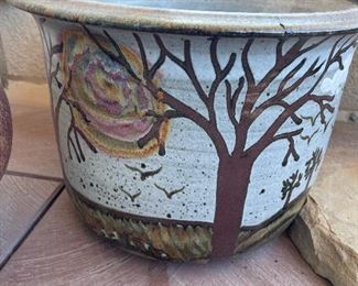 3 similar pots hand painted glaze 