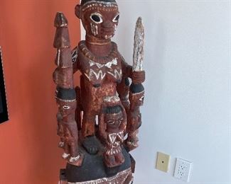 African statuary - Helmet mask Yoruba I believe. Mask made of wood with lower Janus faced section that fit over the dancers head