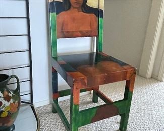 Gaugin hand painted chair - Mexican - we also have one with tropical birds 1980's postmodern