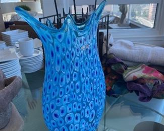 Blown glass Vase - Blue dots