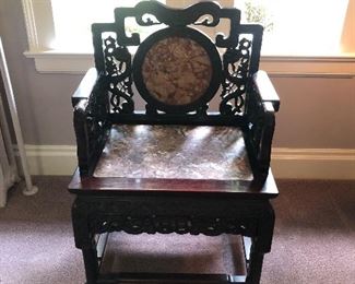 Antique Chinese Rosewood stone or marble set or inlaid chair