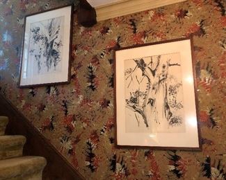 Pair of Jerry Weiss ink Paintings