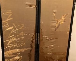 Damaged antique silk Japanese screens