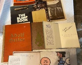 Some great old books.  Anyone remember Dorothy Fuldheim??  She signed the book "A Thousand Friends" The Adolf Hitler scrapbook that would be filled with pictures collected by redeeming cigarette coupons.  Charles Schulz signed book, and several Doylestown and Akron area books