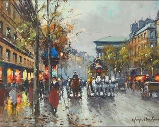 3011
Antoine Blanchard
1910-1988, French
Parisian Street Scene
Oil on canvas
Signed lower right: Antoine Blanchard
13" H x 18" W
Estimate: $2,500 - $3,500