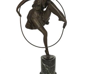 3053
Bruno Zach
1891-1945, Austrian
"Dancer With Hoop"
Patinated bronze on marble and slate base
Signed in the cast: Zack
11" H x 7.375" W x 7.5" D
Estimate: $900 - $1,200