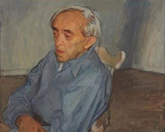 3067
Raphael Soyer
1899-1987, New York, NY
"Moses Soyer," 1977
Oil on canvas laid to canvas
Signed lower right: Raphael Soyer; titled and dated on a gallery label affixed verso
17" H x 20" W
Estimate: $2,000 - $4,000