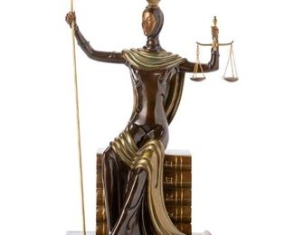 3069
Romain (Erté) De Tirtoff
1892-1990, Russian
"Juctice," 1984
Cold-painted and gilt bronze
Edition: 350/500
Signed, dated, and numbered: Erte; further marked: Fine Art Acquisitions ©
20" H x 9.75" W x 8.25" D
Estimate: $1,000 - $1,500