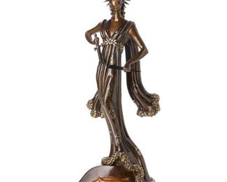 3070
Romain (Erté) De Tirtoff
1892-1990, Russian
"Peace," 1984
Cold-painted and gilt bronze
Edition: 2/500
Signed, dated, and numbered: Erte; further marked: Fine Art Acquisitions ©
26.75" H x 12" W x 4.5" D <br /> "
Estimate: $2,000 - $3,000