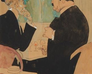 3091
Jan Sluijters
1881-1957, Dutch
"Gesprek In Café," 1907
Mixed media on paper laid to paper
Signed upper right: Jan Sluijters
Sight: 9.25" H x 7.75" W; Support sheet: 12.375" H x 9.875" W
Estimate: $6,000 - $8,000