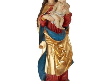 3162
A North European Baroque-Style Carved Wood Madonna And Child
Fourth-Quarter 19th Century
With polychromed and gilt details, with support
32" H x 9" W x 7" D; support: 9.125" H x 13.75" W x 7.25" D
Estimate: $800 - $1,200