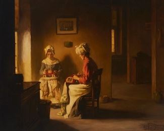 3169
Joseph Bail
1862-1921, French
Lacemakers In An Interior
Oil on canvas
Signed lower right: Bail Joseph
28.5" H x 36.5" W
Estimate: $3,000 - $4,000