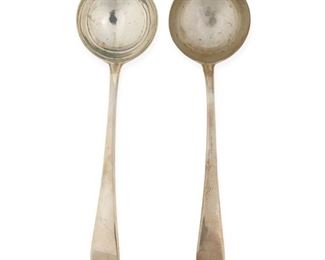 3224
A Pair Of Georgian English Sterling Silver Sauce Ladles
1784
Each marked with English hallmarks for London; maker's mark for George Smith III
Each sauce ladle with unadorned, tapered handles, 2 pieces
Each: 7.25"
3.47 oz. troy approximately
Estimate: $400 - $600