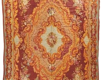3228
A Large French Aubusson Rug
Mid-19th Century
The wool Aubusson rug with alternating polychrome with medallions and floral motifs on a red field
14'5" L x 15' W
Estimate: $4,000 - $6,000