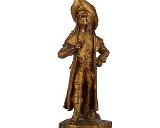 3236
A Bronze Sculpture Of A French Soldier
20th Century
Signed illegibly in the casting: Bour[?]ois; further marked with initial cipher
The gilt-bronze figure of a Napoleonic soldier wearing a hat with a cockade raised on a round green marble base
Overall: 10.5" H x 5" Dia.
Estimate: $300 - $500