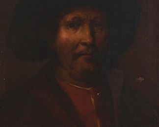 3266
19th Century Follower Of Rembrandt
Homage to Rembrandt self-portrait
Oil on canvas
Unsigned
22.5" H x 18.25" W
Estimate: $800 - $1,200