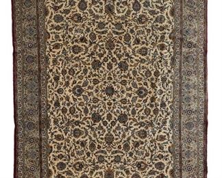 3276
A Kashan Room-Sized Rug
Mid-20th Century
Signed to the center of one end
Wool on cotton foundation, with an open field with foliate motif and palmettes
10'6" X 14'2"
Estimate: $6,000 - $8,000