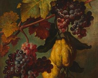 3282
Ludwig Adam Kunz
1857-1929, Austrian/German
Still Life Of Grapes And Quince, 1915
Oil on canvas
Signed and dated lower left: L Adam King
24.5" H x 15" W
Estimate: $1,000 - $2,000