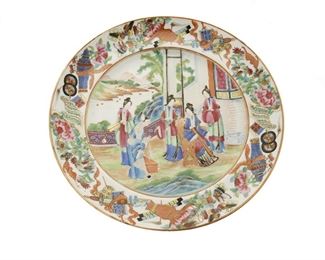 3321
A Group Of Chinese Rose Mandarin Porcelain Plates
Fourth-Quarter 19th Century
Each famille rose porcelain plate with a Rose Mandarin pattern, gilt highlights, and polychrome enamel decoration centering a figural scene surrounded by flowers, birds, vases, and insects, 5 pieces
Each: 9.875" Dia. approx.
Estimate: $500 - $700