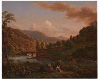 3324
Jean-Joseph-Xavier Bidauld
1758-1846, French
Pastoral Landscape With Shepherds, 1845
Oil on canvas laid to canvas <br />
Signed and dated lower right: [indistinct initials] Bidauld
19.5" H x 23.75" W
Estimate: $5,500 - $8,500