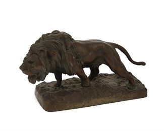 3327
Auguste Nicolas Cain
1821-1894, French
"Roaring Lion"
Patinated bronze
Impressed signature: Cain
6.75" H x 4.5" W x 13" D
Estimate: $1,000 - $1,500