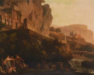 3338
19th Century Continental School
Figures in a cliffside townscape
Oil on canvas laid to canvas
Appears unsigned
51.5" H x 77" W
Estimate: $1,500 - $2,500