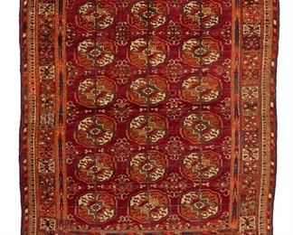 3346
A Persian Rug
First-Quarter 20th Century or Earlier
Wool on wool foundation, with polychrome medallions on a red field
4' L x 3'2" W
Estimate: $800 - $1,200