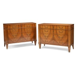 3350
A Pair Of Baker Biedermeier-Style Chest Of Drawers
20th Century
Each with Baker metal tag to interior
Each with bookmatch veneer and four drawers with brass pulls, raised on tapered feet, 2 pieces
35.5" H x 47" W x 18.5" D
Estimate: $1,000 - $2,000