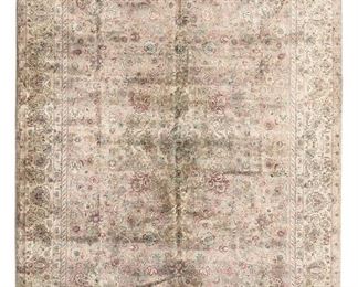 3353
A Tabriz Area Rug
Mid-20th Century
Wool on cotton foundation, with a central medallion and floral motifs
13'4" L x 9'9" W
Estimate: $800 - $1,200