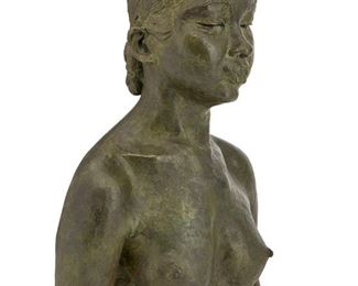3354
After Sir Jacob Epstein
1881-1959, American/British
Rani Rama
Patinated bronze
Signed lower edge
22" H x 16" W x 10" D
Estimate: $4,000 - $6,000