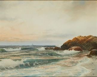 3365
George Howell Gay
1858-1931, Bronxville, NY
"Incoming Tide"
Watercolor on paper
Signed lower right: Geo. Howell Gay; titled on a frame plaque affixed verso
Sight: 23" H x 38.5" W
Estimate: $1,000 - $1,500