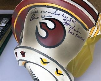 Star Wars X wing fighter helmet signed by Ian Liston and Garrick Hagon