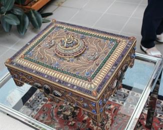 Silver filigree box with inset stones