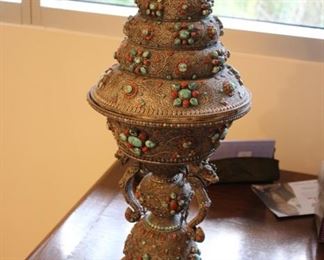 Silver filigree with inset stones