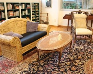 Rattan sofa & mother of pearl inlaid table