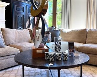 * Baker Knapp & Tubbs Black Marble top Coffee Table with Iron Base (46”Dia)