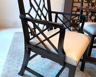 * Baker Knapp & Tubbs George III Mahogany Inlaid Double Pedestal Dining Table with three leaf extension and eight Chinese Chippendale Chairs..