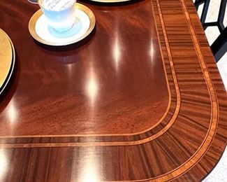 * Baker Knapp & Tubbs George III Mahogany Inlaid Double Pedestal Dining Table with three leaf extension and eight Chinese Chippendale Chairs..