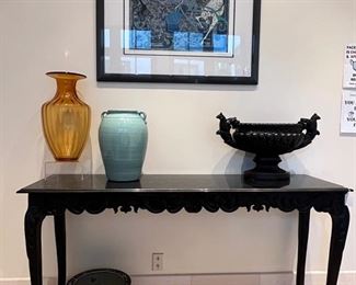 * Black Cast Metal Base Console/Buffet with Black Marble top..