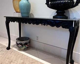 * Black Cast Metal Base Console/Buffet with Black Marble top..