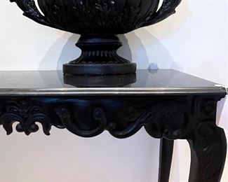 * Black Cast Metal Base Console/Buffet with Black Marble top..