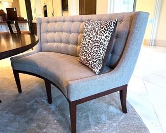 * David Gilbert Vanguard Circular Dining Table with two Banquets and two Captains Chairs (66”Dia).